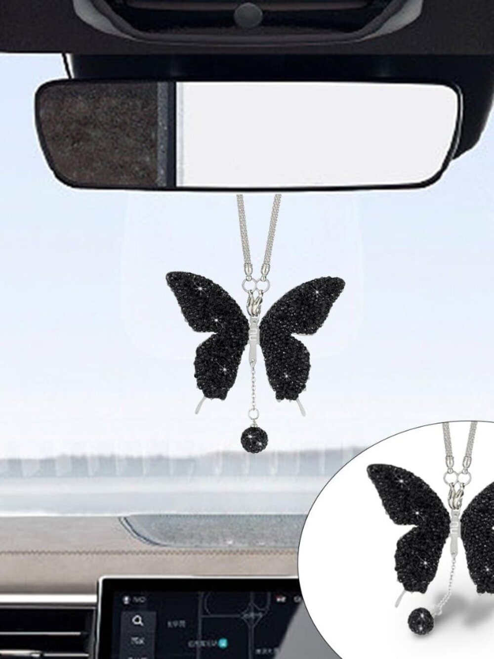 Bling Butterfly Diamond Car Hanging Accessories for Women, Black